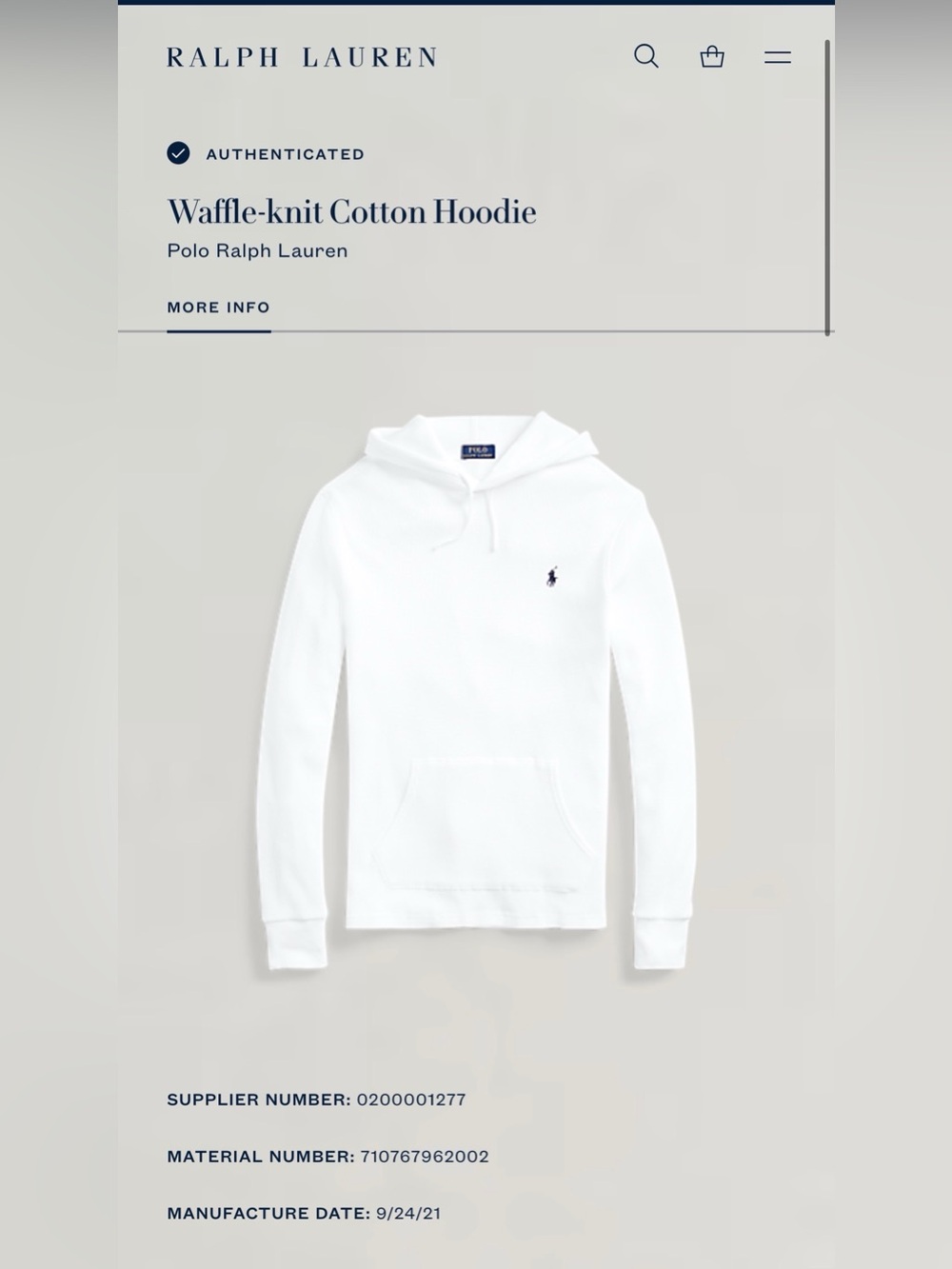 Polo Ralph Lauren Waffle-knit Cotton Hoodie-White $89 MSRP - Picture 2 of 13